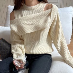 Cream off-the-shoulder knit sweater